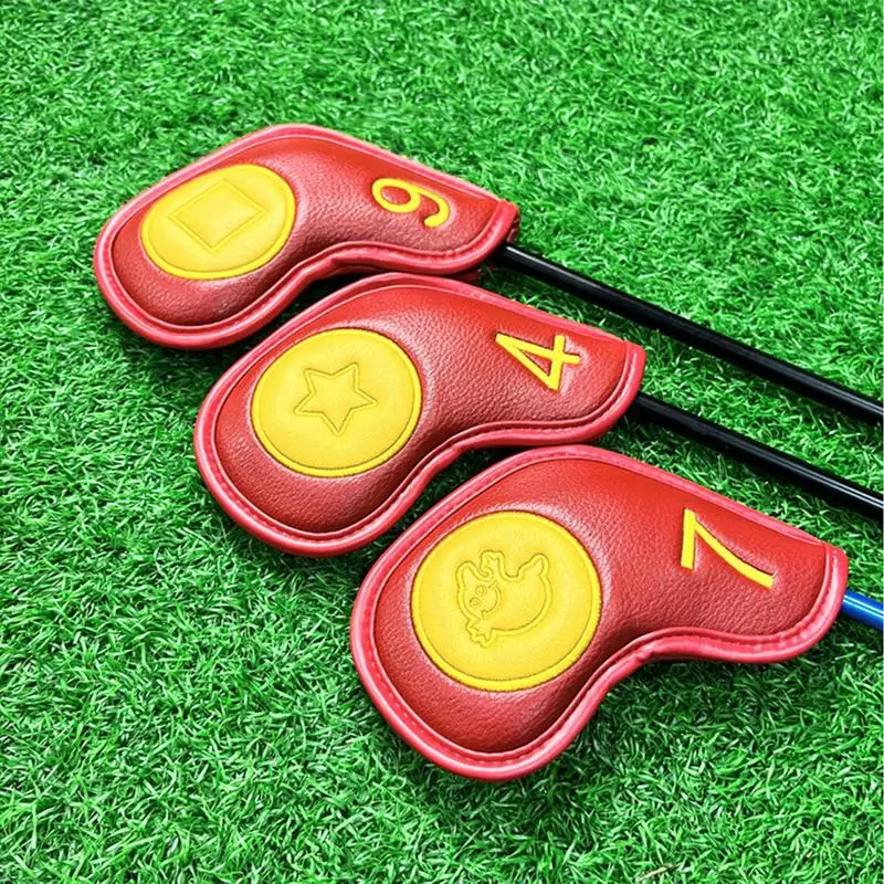 Cartoon Embroidery Golf Club Covers PU Leather Embroidered Golf Club Head Covers 10PCS Golf Club Head Covers With Number