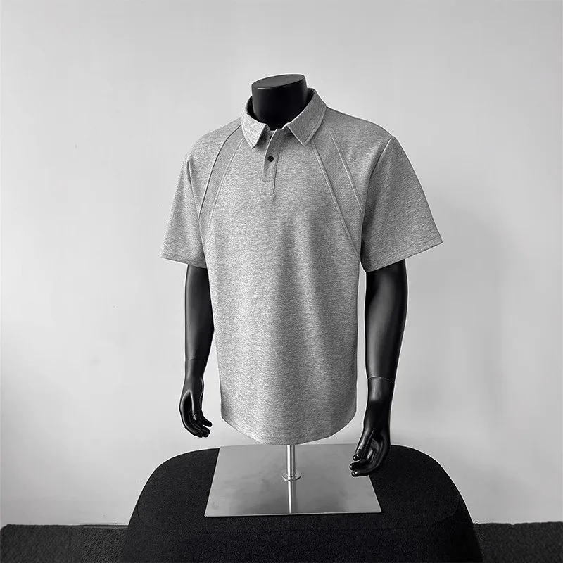 Off-the-shoulder Short-sleeved Polo Shirt for Men Summer Heavyweight Teenagers Lapel Shoulder Snap