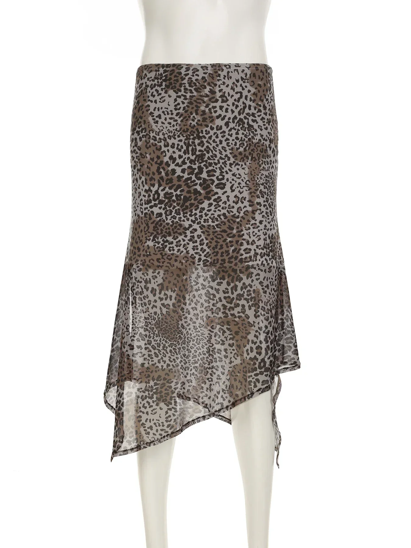 Holiday Leopard Prnted Mesh Skirts Beach Style Casual Mid-waisted Maxi Skirts Women 2025 Summer Fashion Streetwear Lady
