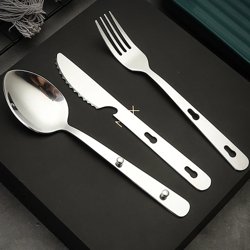 

3 in 1 Portable Stainless Steel Cutlery Set Outdoor Tableware Travel Camping Picnic Knife Fork Spoon Dinnerware Accessories