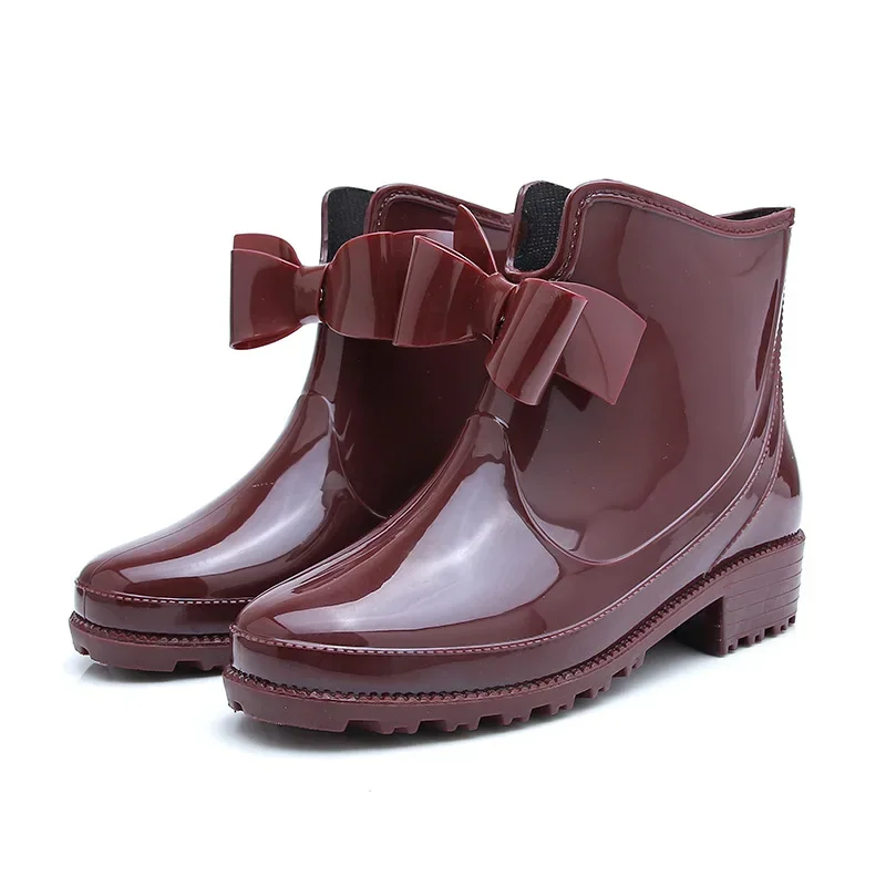 Botas de lluvia antideslizantes para mujer, zapatos de agua de fondo plano, de terciopelo, cálidos, 2021