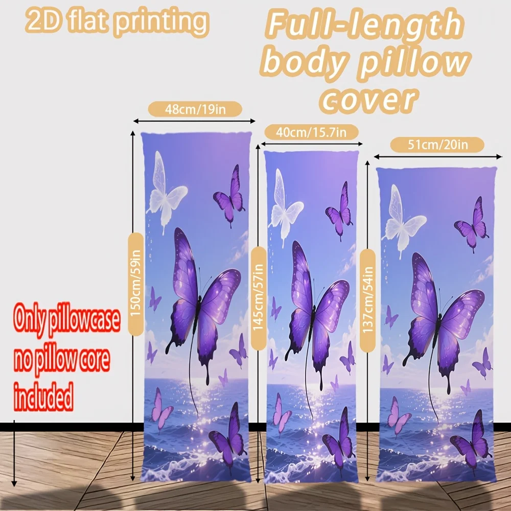 Long Pillowcase, 2D Printed Design, Purple Butterfly Ocean Light and Shadow Pattern, Durable Fabric, Full-body Support Pillow Co
