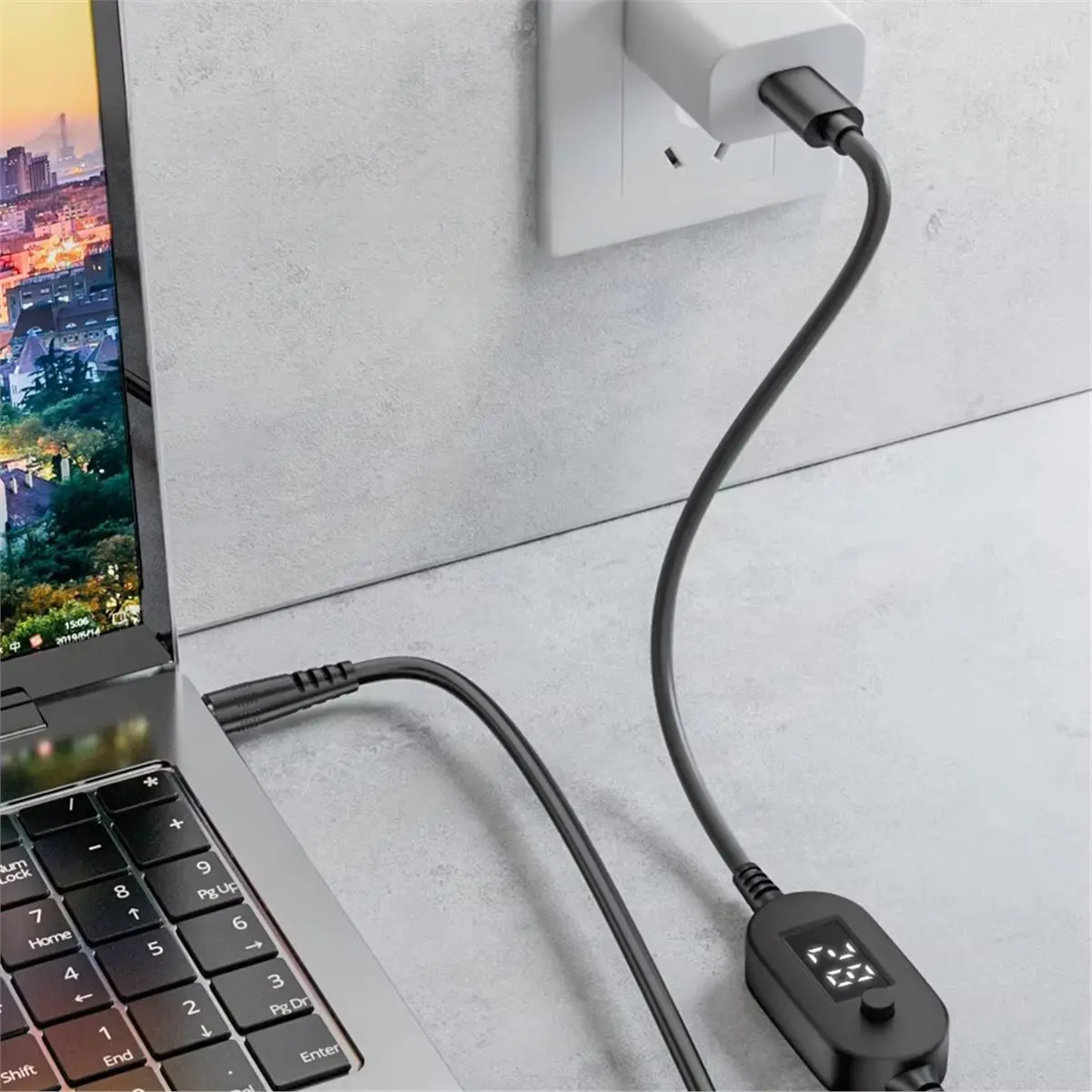 (A23G) 34PCS Universal 5.5x2.1mm DC AC Power Adapter Tips Connector Kits 140W PD USB C to 5V-28V Adjustable Voltage Cable