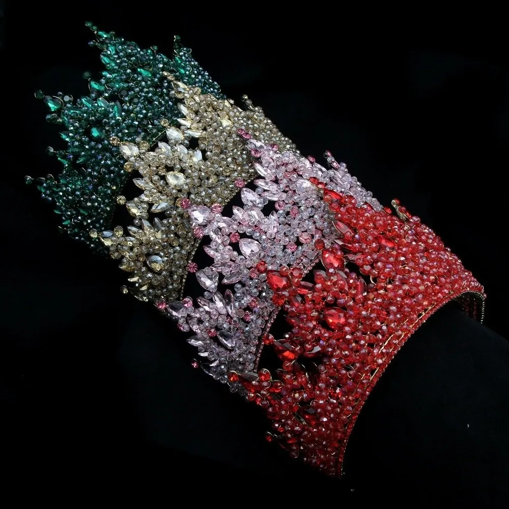 Luxury Oversized Baroque Crown Cake Decorations Hair Jewelry Queen Princess Tiara Sparkling Headpieces Crystal Cake Topper