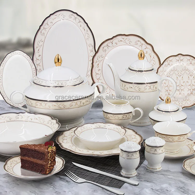  Ceramic Good Quality Dinnerware Set Plate Bowl Mug Fine Bone China Porcelain Hand Painted Dinner Set