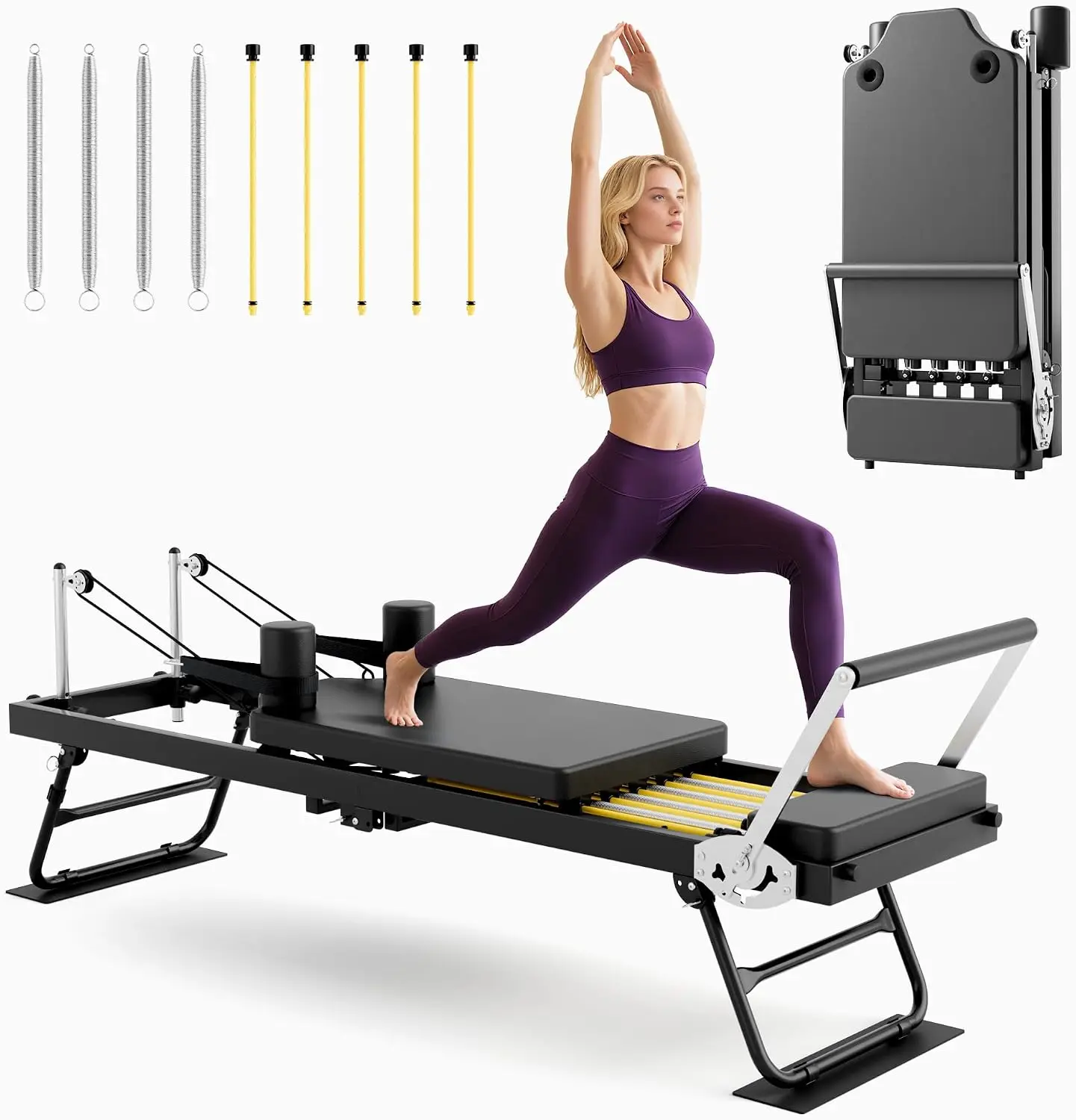 Pilates Reformer, Foldable Reformer Pilates Machine with Dual Resistance - Springs and Cord, Pilates Machine for Advanced and Be