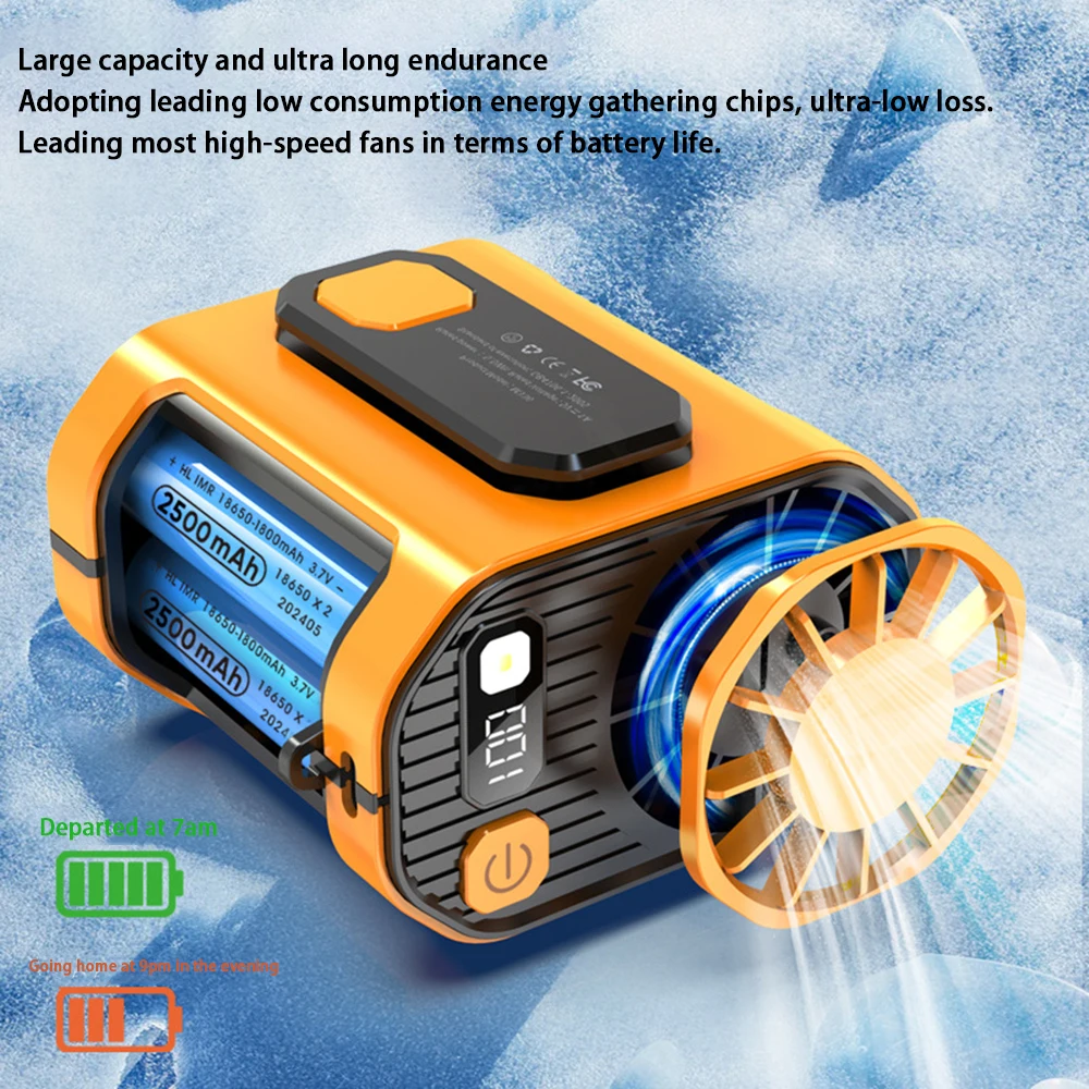 Ventilador de cintura portátil para acampar, batería de 5000mAh, flujo de aire fuerte, cinturón usable con linterna, hasta 10 horas de tiempo de trabajo