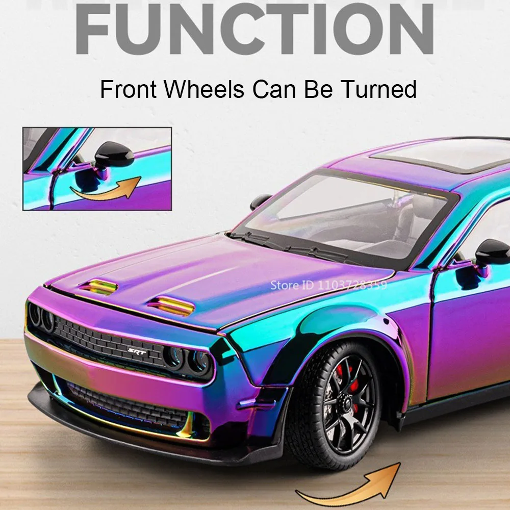 1:24 Hellcat LP770-4 Sports Car Model Toys Metal Diecast Sound Light Pull Back Doors Opened Shock Absorption for Children Gifts