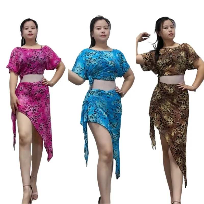 customized belly dance costume new niche printed mesh practice suit set Eastern dance costumes short suit set exotic dancewear