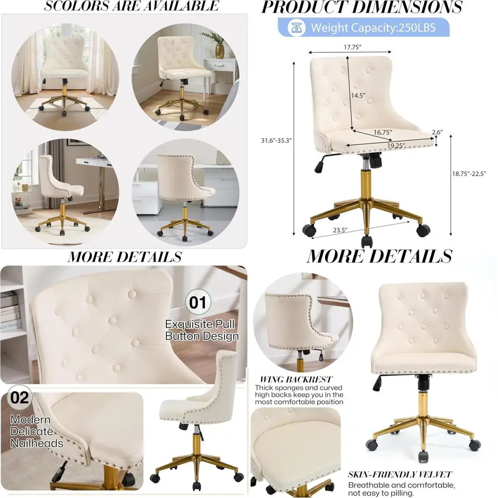 

Elegant Beige Swivel Vanity Chair with Height Adjustment, Perfect for Makeup and Home Office Desk Use