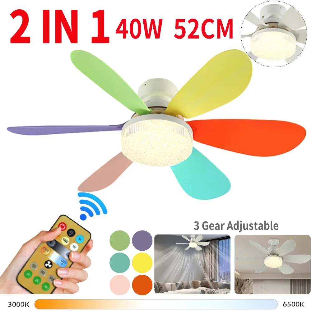 

40W 52cm Ceiling Fans Light Wireless Remote Control Ceiling Fans Dimmable Fan Light E27 Converter Base Smart Silent Ceiling Fans