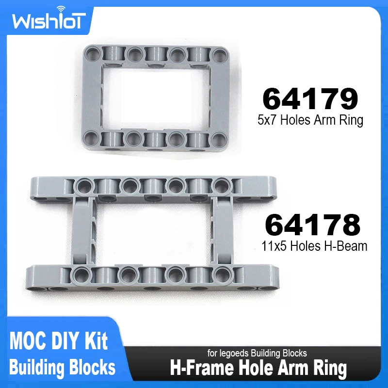 H-Frame Hole Arm Ring 64178 11x5 Holes H-Beam + 64179 5x7 Holes Arm Ring Compatible legoeds MOC Building Blocks Light Gray