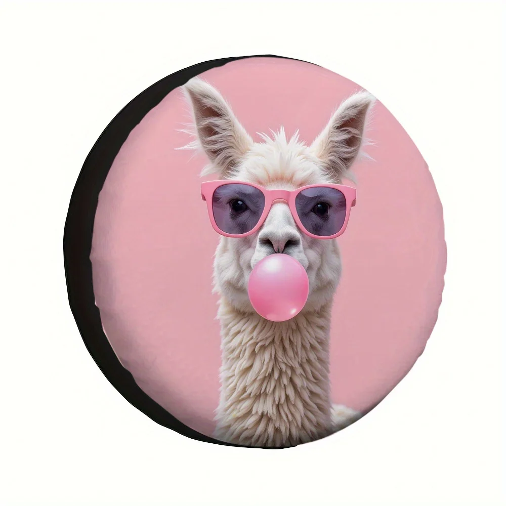 1pc 2D Flat Printing Popular Tire Covers Cool Llama Bubblegum Pink (4) Fabric Without Electricity 0 Use For School Parking Lots,