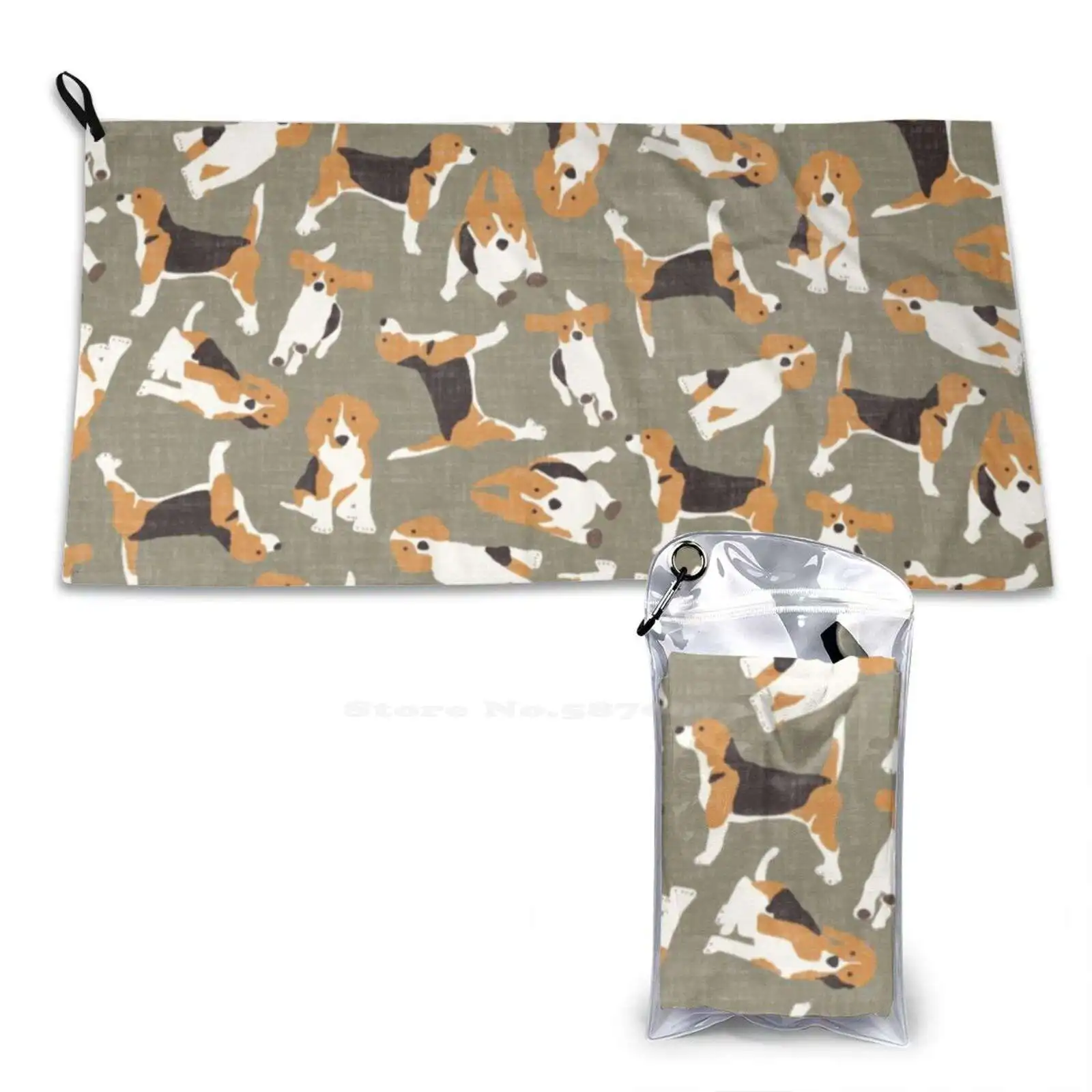 Beagle Scatter Stone Soft Towel Quick Dry Beach Towel Beagle Dog Pattern Texture Vintage Linen Fun Pet Scatter Ditsy Cute Kids