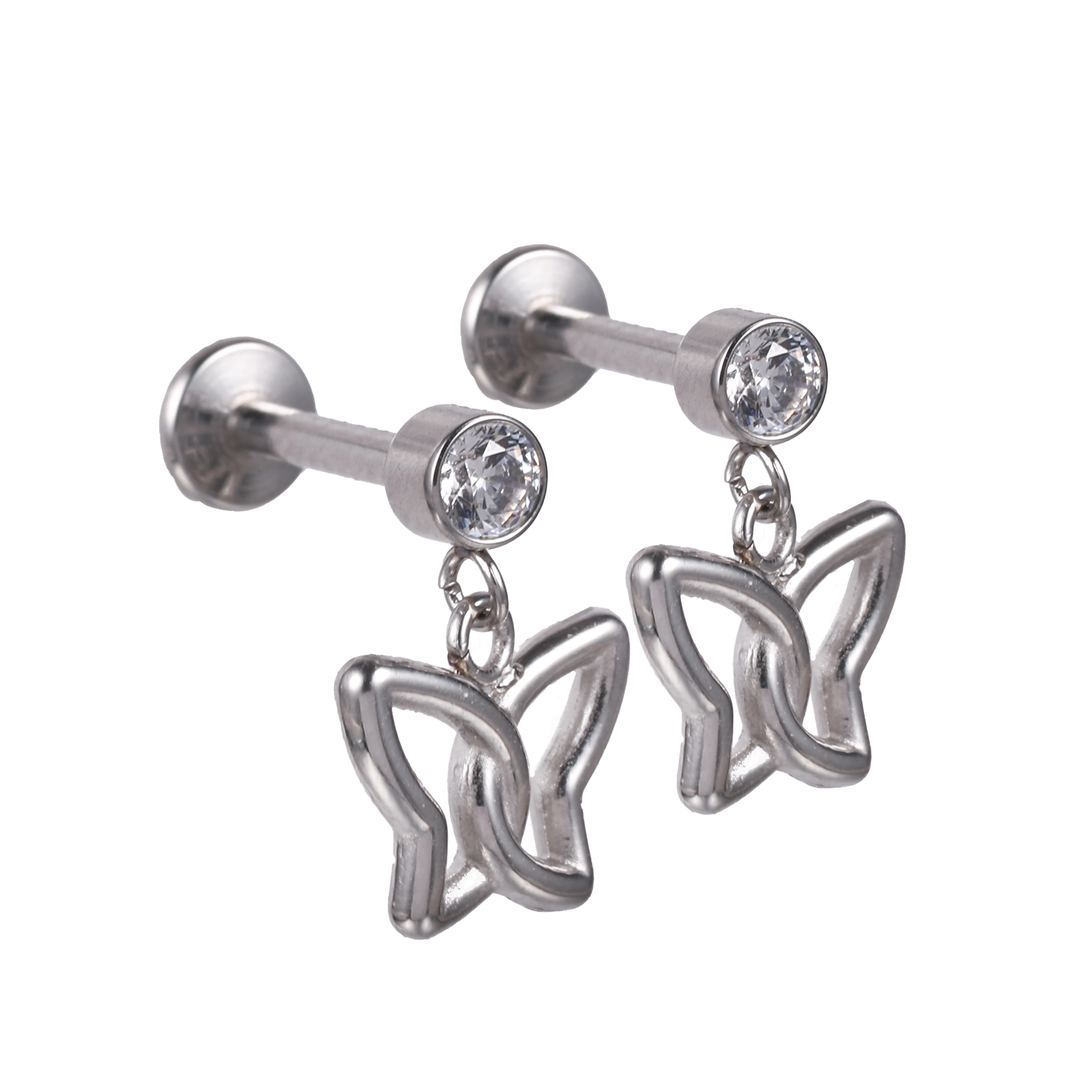 Body Jewelry High End - 1 Pasang Anting Kancing Kupu-kupu Baja