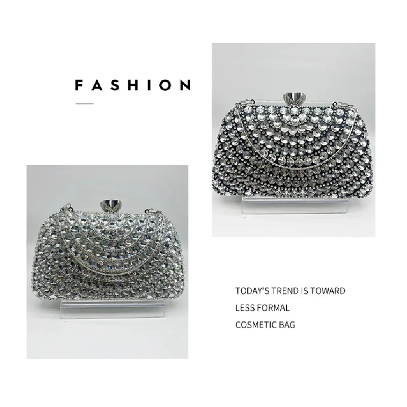 Women Silver Color Crystal Clutch Purse Stones Minaudiere Rhinestones Evening Bags Bridal Diamond Handbags Wedding Dinner Purses