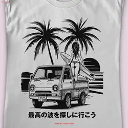 Maglietta da surf giapponese MiniTruck Girl Beach Paradise Summer Kei Truck Men taglie screenpred a mano