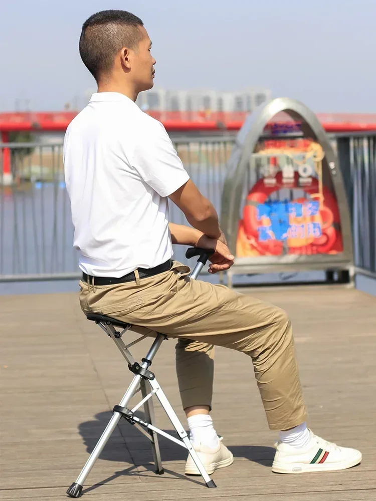 다기능 미끄럼 방지 휴대용 스툴 캠핑 비치 의자 야외 접이식 가벼운 지팡이 의자, 노인 휴식 스툴, 보행기