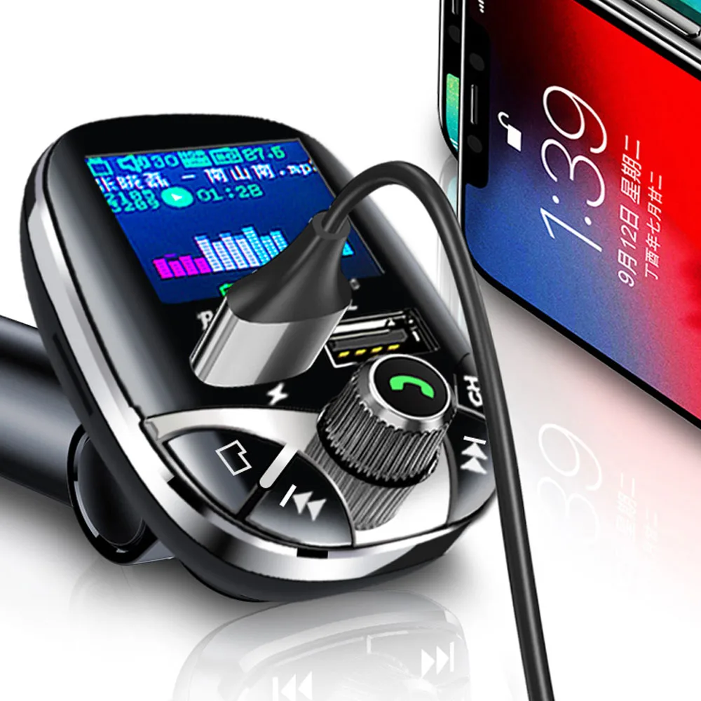 C37 Wireless Bluetooth FM Transmitter Modulator Color Screen Hands-free MP3 Player Dual USB Charger with Remote Control