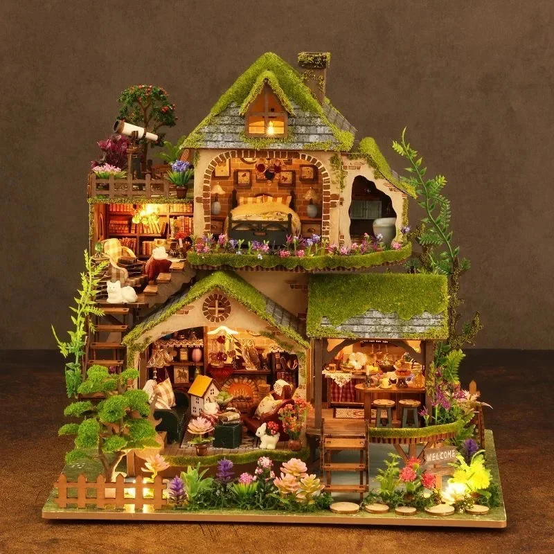 

DIY Wooden Doll Houses Forest Adventures Casa Miniature Building Kits Assembled Dollhouses Bookshelf Home Decor Birthday Gifts