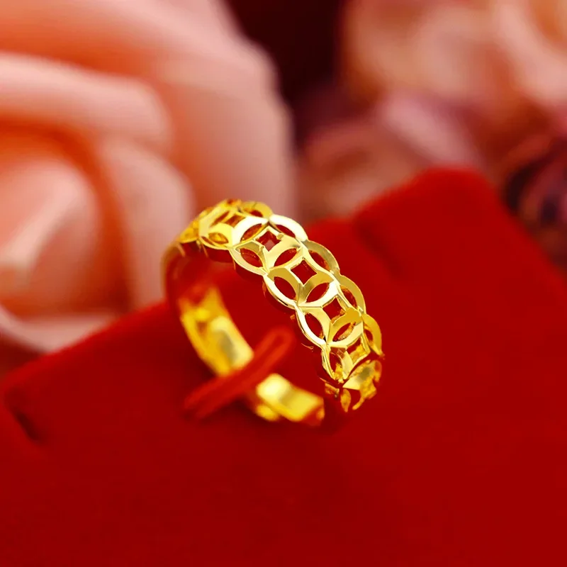 

9999 Real Gold 24K Japanese and Korean Fashion Women's Gold Pure Gold Lucky Money Opening Ring Women's Jewelry