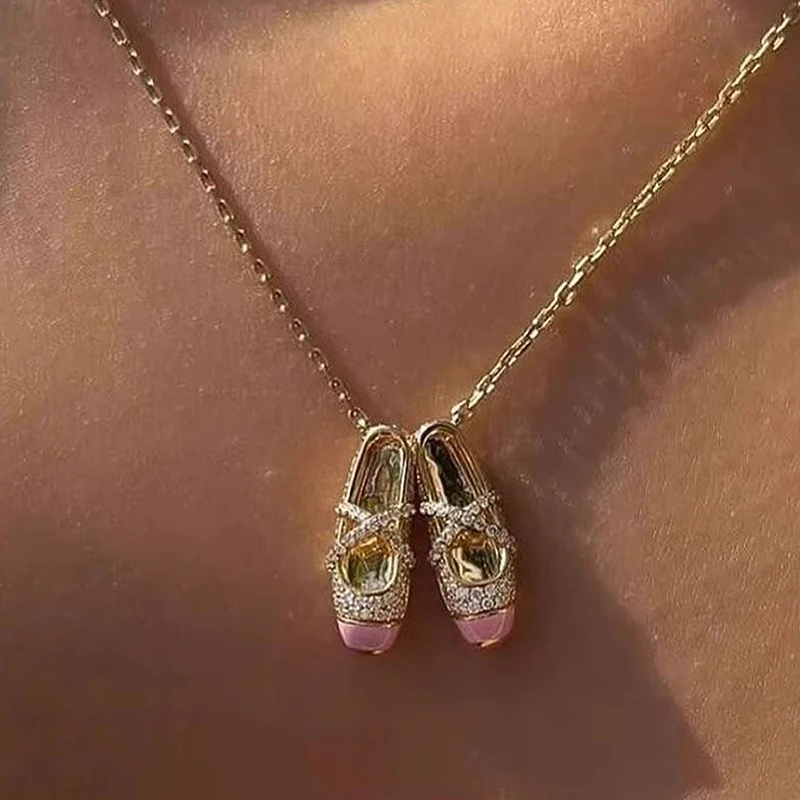 New-Pink Color Ballet Shoe Pendant Necklace Elegant Temperament Jewelry Gift For Wife And Best Friend