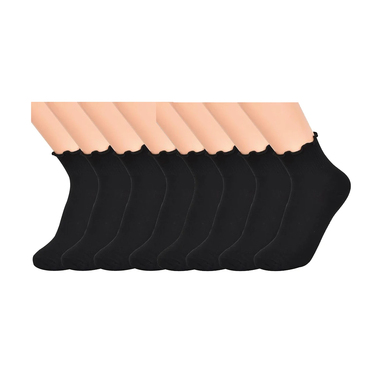 Pack de 4 Pares de Calcetines con Volantes para Mujer, Calcetines Cortos de Tobillo, Socquettes Femeninas de Estilo Retro y Elegante, Calcetines Bajos de Punto Suaves y Cómodos para Uso Diario o