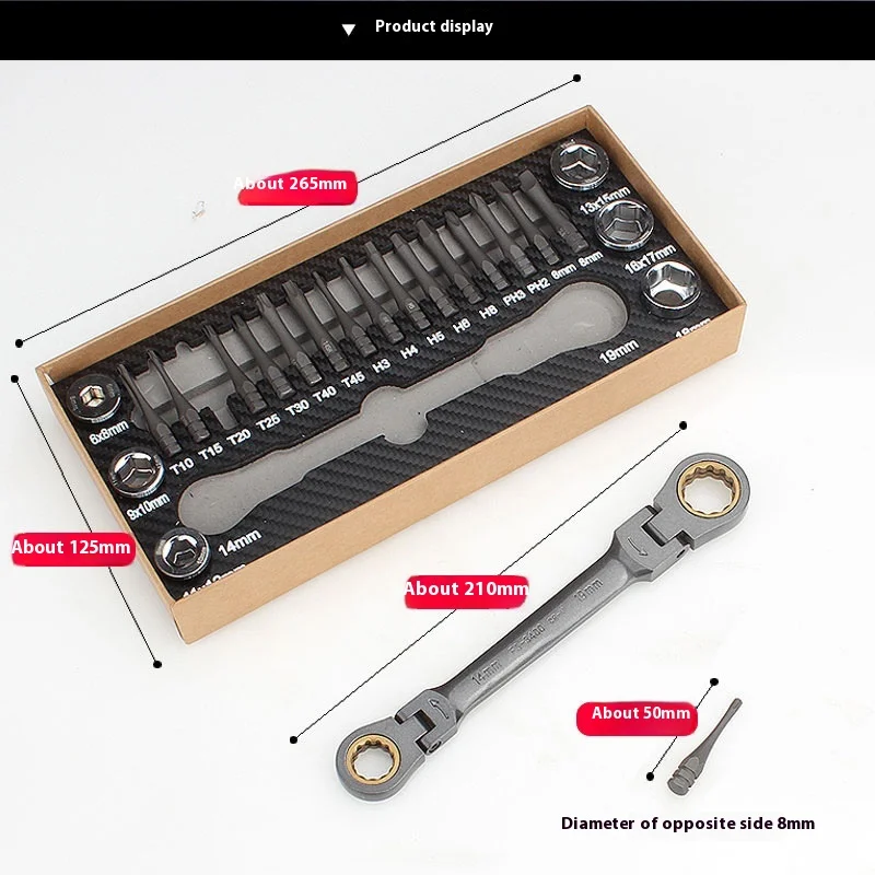 

Multifunctional Ratchet Spanner Set Flexible Head Ratchet Double Box Wrench Socket Screwdriver Bits Auto Repairing Tool