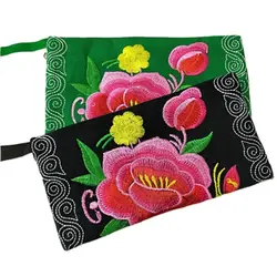 Embroidered Flower Women Handbags Elegant Soft Handmade Long Wallets Zipper National Style Mobile Coin Purse