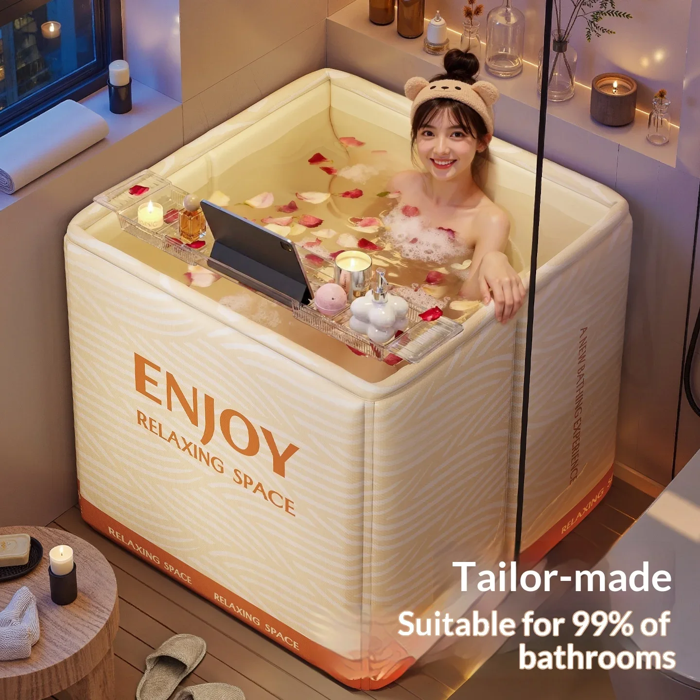 Portable Foldable Outdoor Soaking Tub Home Spa Collapsible Bathtub Adults Children Easy Setup No Installation Compact Portable