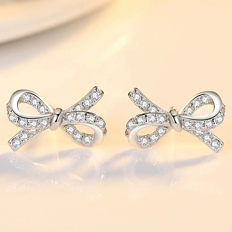 Uini Tail hot selling new 925 sterling silver Korean version fashionable temperament diamond studded bow sweet earrings ED015