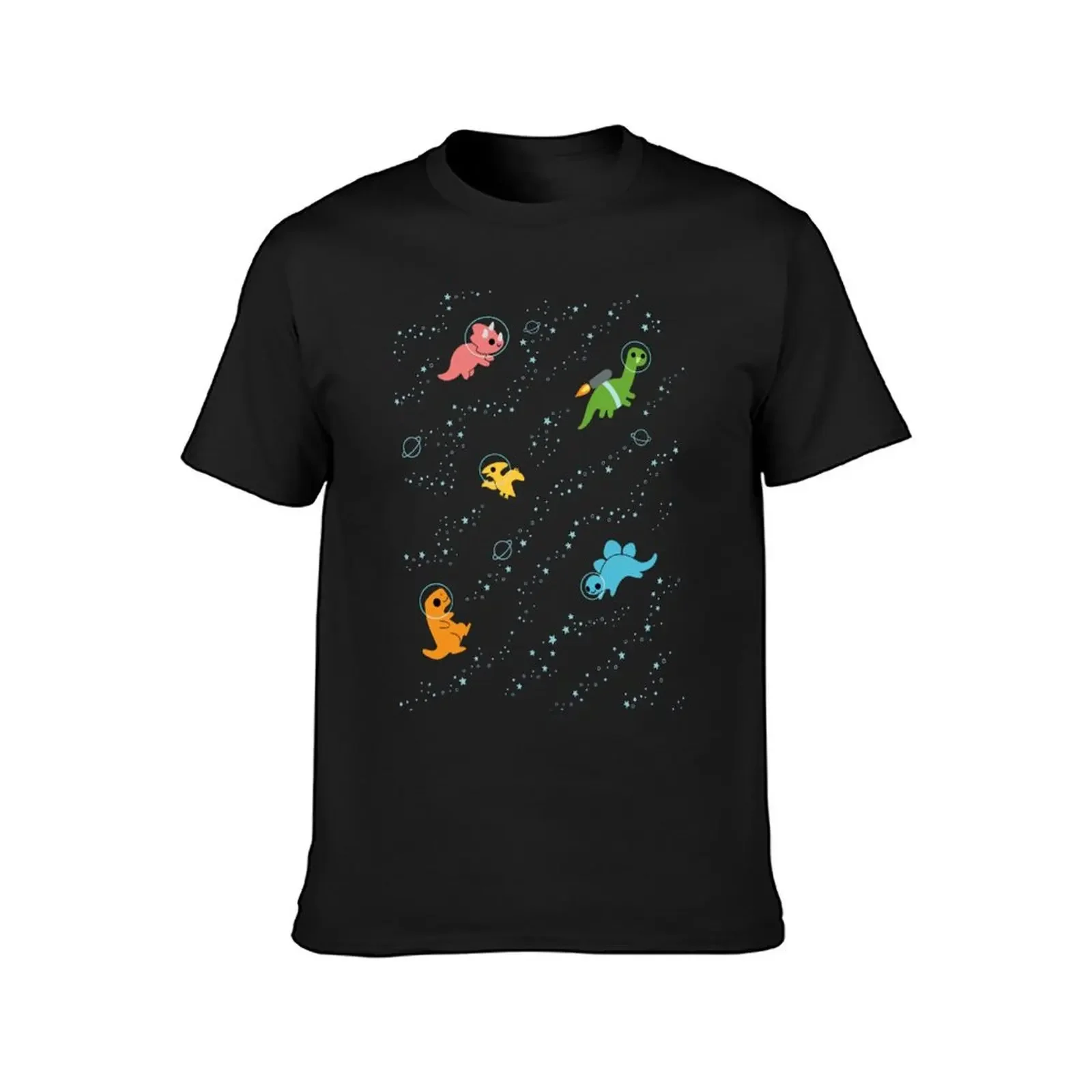 Dinosaurs In Space Pattern T-Shirt blacks vintage t shirts vintage anime shirt customizeds oversized t shirts for men