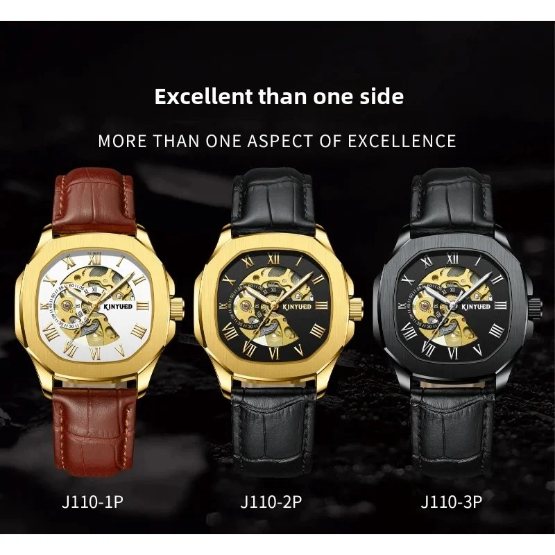 Free ShippingKINYUEDClassic 's Hollow Tourbillon Automatic Mechanical Fashion Men's Watch