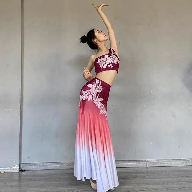 Trajes de dança folclórica chinesa para mulheres, trajes tradicionais, dai pavão, cauda de peixe, collant feminino