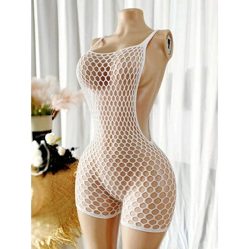Damen Sexy Netz-Strand-Überwurf, ausgehöhlter Bodycon-Bodysuit, durchsichtige Sommer-Bademode – Detail 5