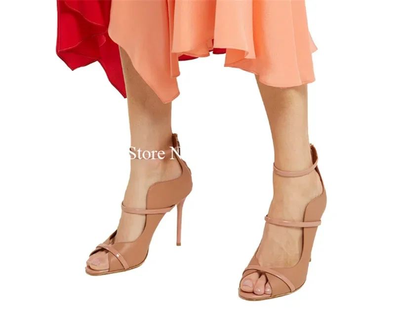 Nude Double Straps Sandals Women Summer Ankle Strap Back Zipper Peep Toe Custom Party Shoes Office Lady Elegant Dress sandals view 3