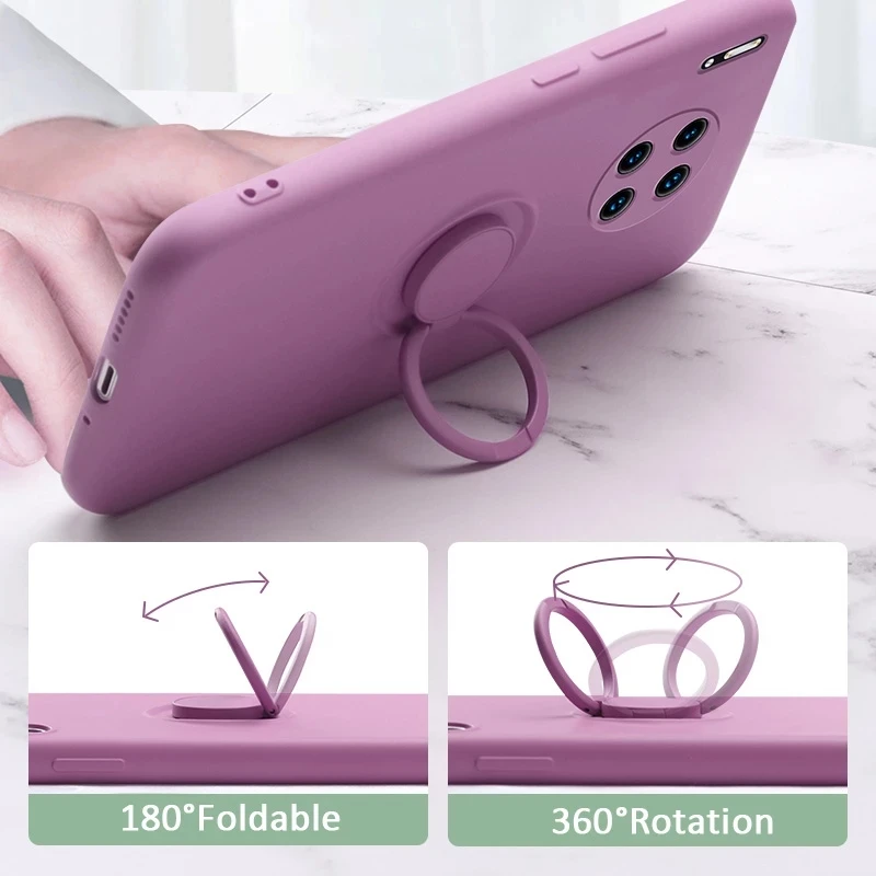 Ring Holder Silicone Case For  Huawei P50 P40  P30 P20 Lite Mate 40 30 50 70 Honor 20 Pro Strap Soft Liquid Cover