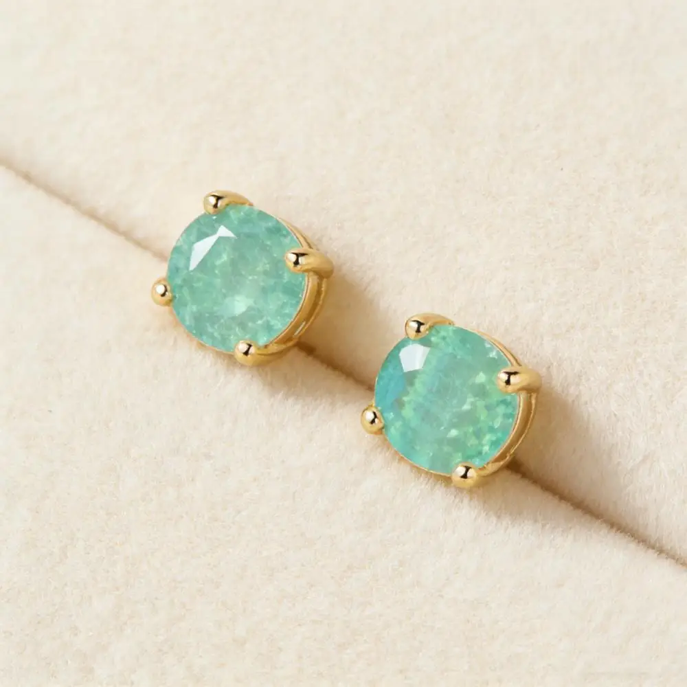 Ins 4MM Tiny Stacking Round Stud Earring For Women Men Rose Gold Silver Color Green White Pink Fire Opal Earrings Jewelry Gifts