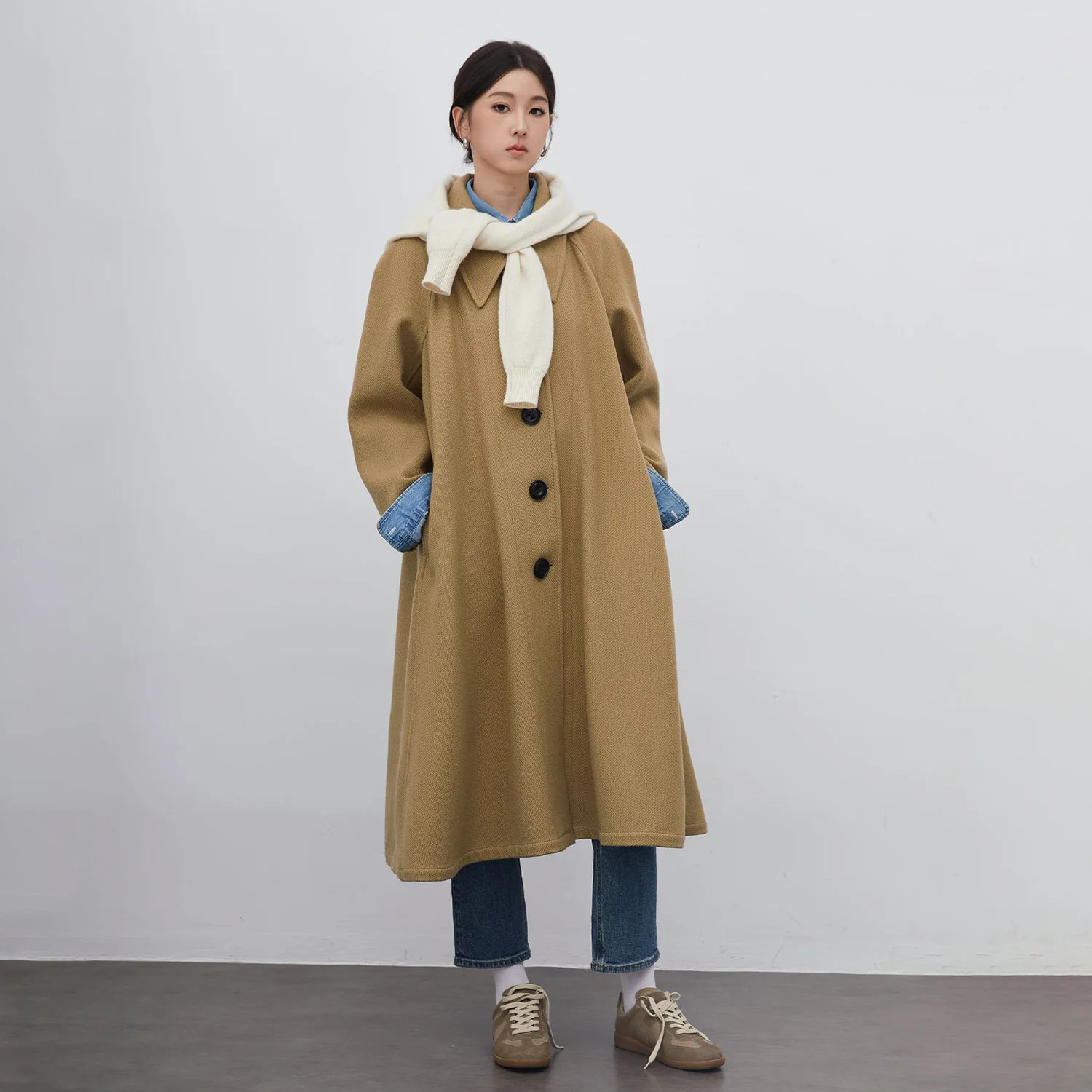 Allingentle Woolen Long Blazer Fashion Long Jacket Warm Coat wIth Belt for Casual Daily Outfits Customize