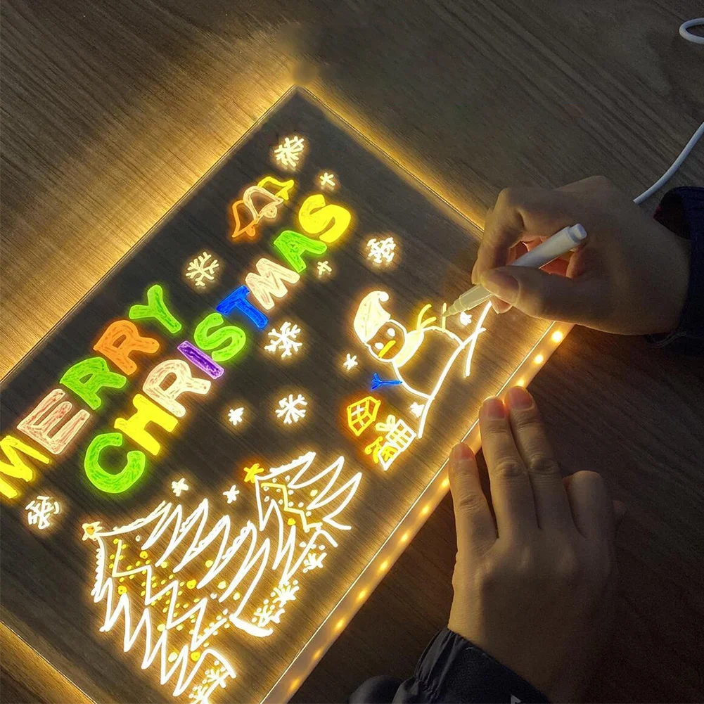 Tablero de borrado en seco iluminado con colores y soporte, tablero de mensajes de letras LED, acrílico borrable para oficina, hogar, escuela