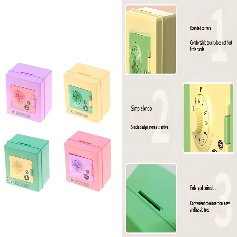 4 Digit Lock Mini Piggy Bank Safe Box for Kids Children Money Saving Coin Cash Bank Educational Storage Security Home Office