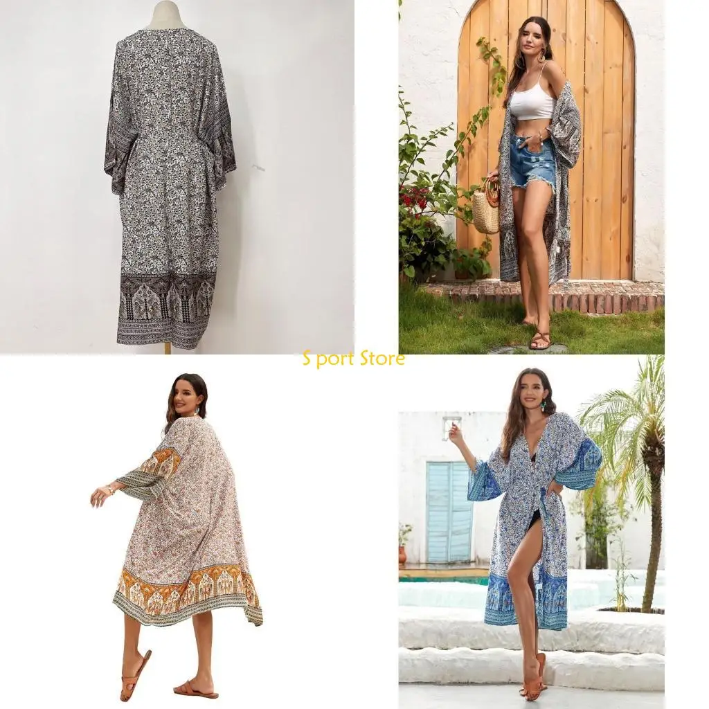 U2JB – Cover-Up pour les maillots bain pour femmes, Cardigans kimono longs amples avec ceinture, robe plage, été