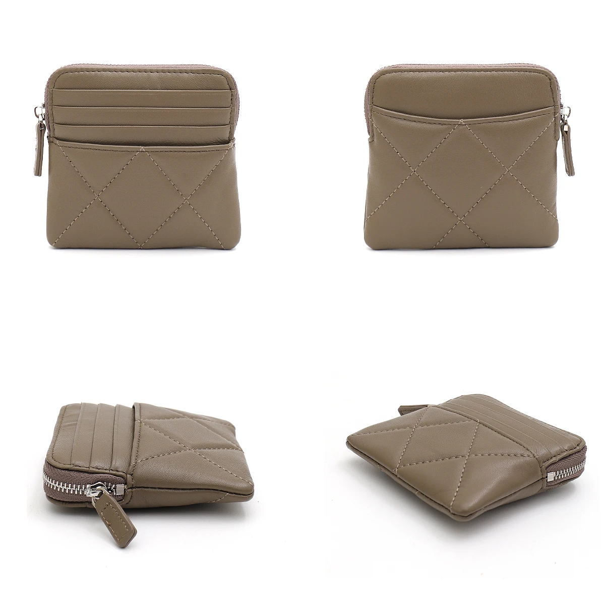 SC  Women's Fashion Thread Quilted Sheepskin Small Wallet Multi Slots Card Holder Zip Money Bag Portable Versatile Coin Purse