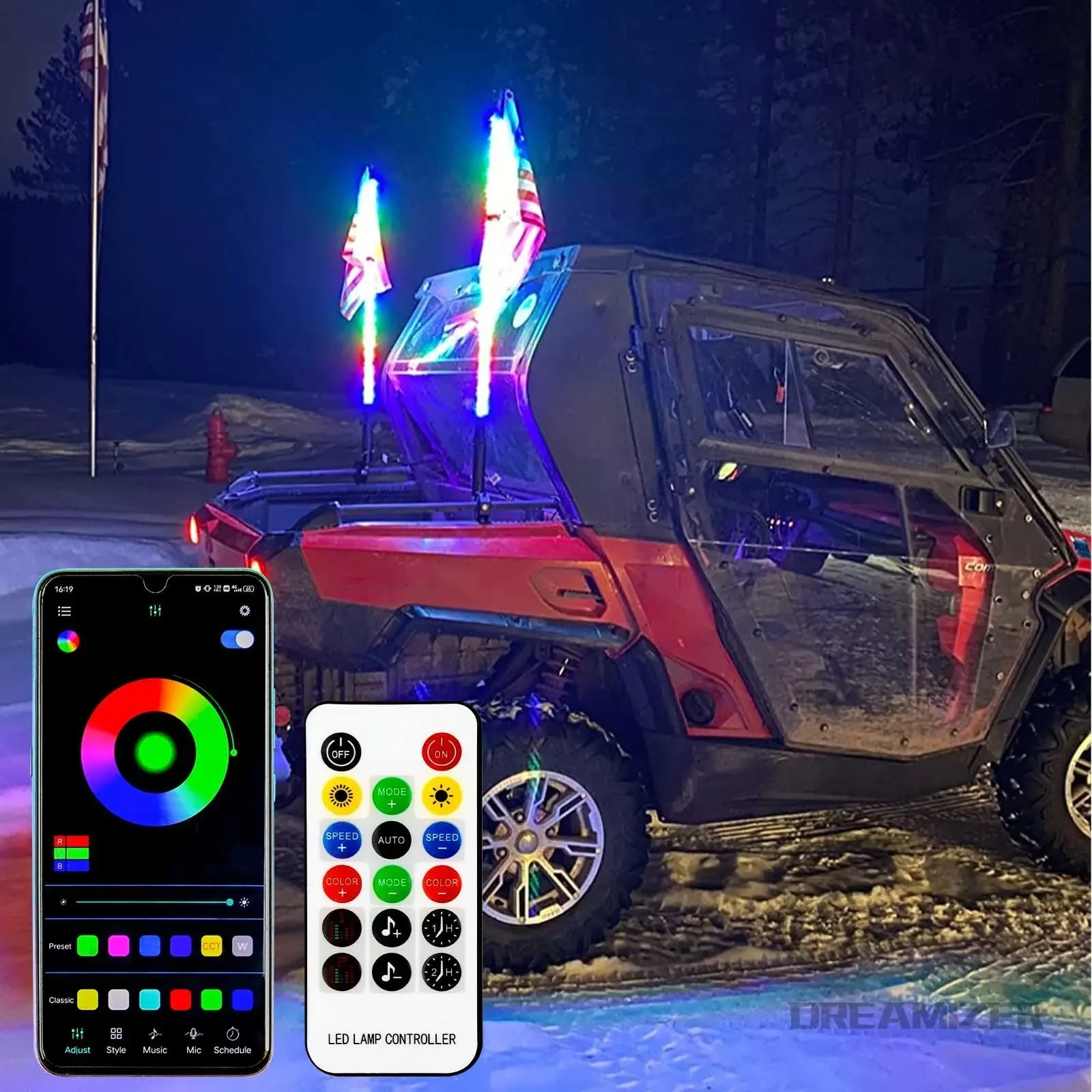 

2PCS 2FT LED Whip Lights Remote Control Flagpole Antenna Whips for UTV ATV Off Road Truck Sand Buggy Dune RZR