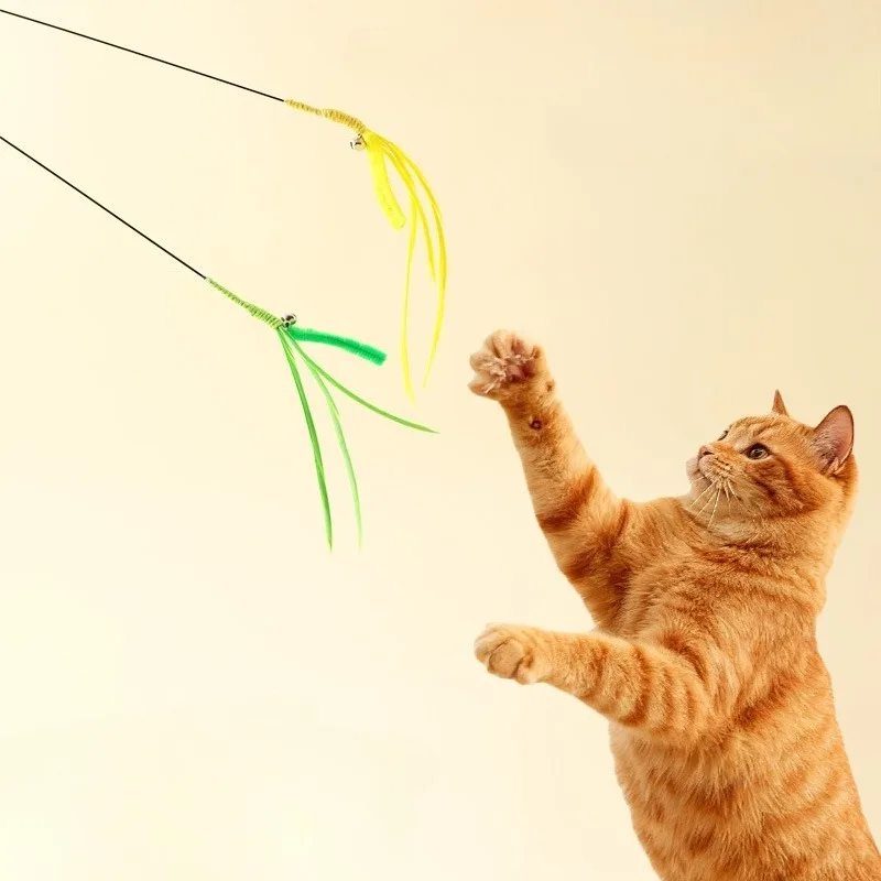 القط إغاظة عصا لدغة مقاومة القطب الطويل الذاتي مهدئا أداة الكلب حكيم ريشة الذيل العشب القط لعبة الصوت التفاعلية مستلزمات الحيوانات الأليفة