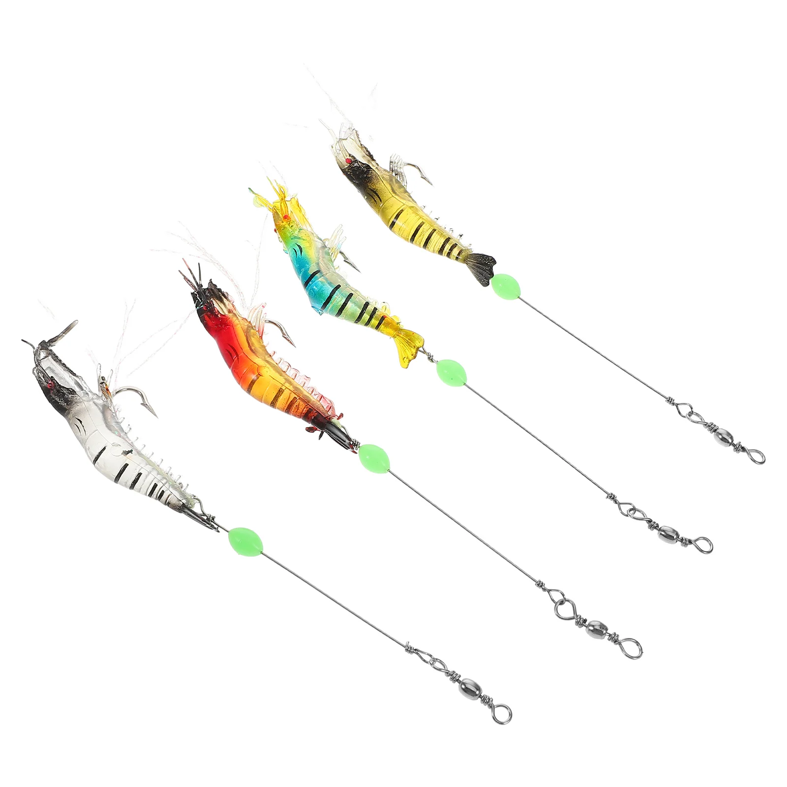 

4pcs Glow-in-the-dark Shrimp Lures Soft Bait Realistic Durable Freshwater Fishing Tackle Salmon Bass Crappie Hook Set