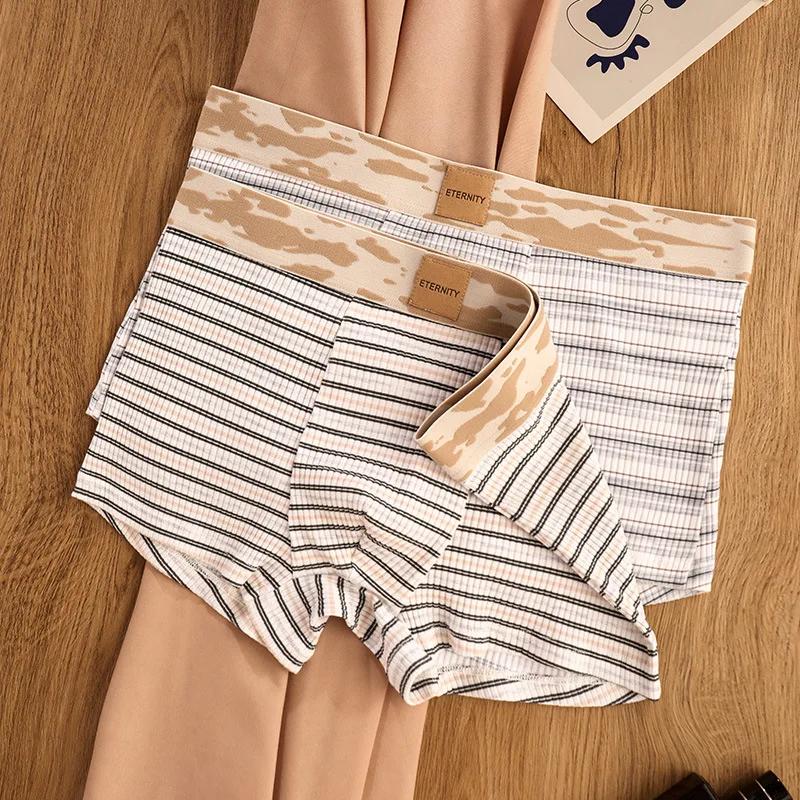 

Stripe Cotton Mens Panties Sexy Underwears Homme Hombre Lingerie Breathable Boxers Seamless Briefs Mid-Waist Boys Underpants