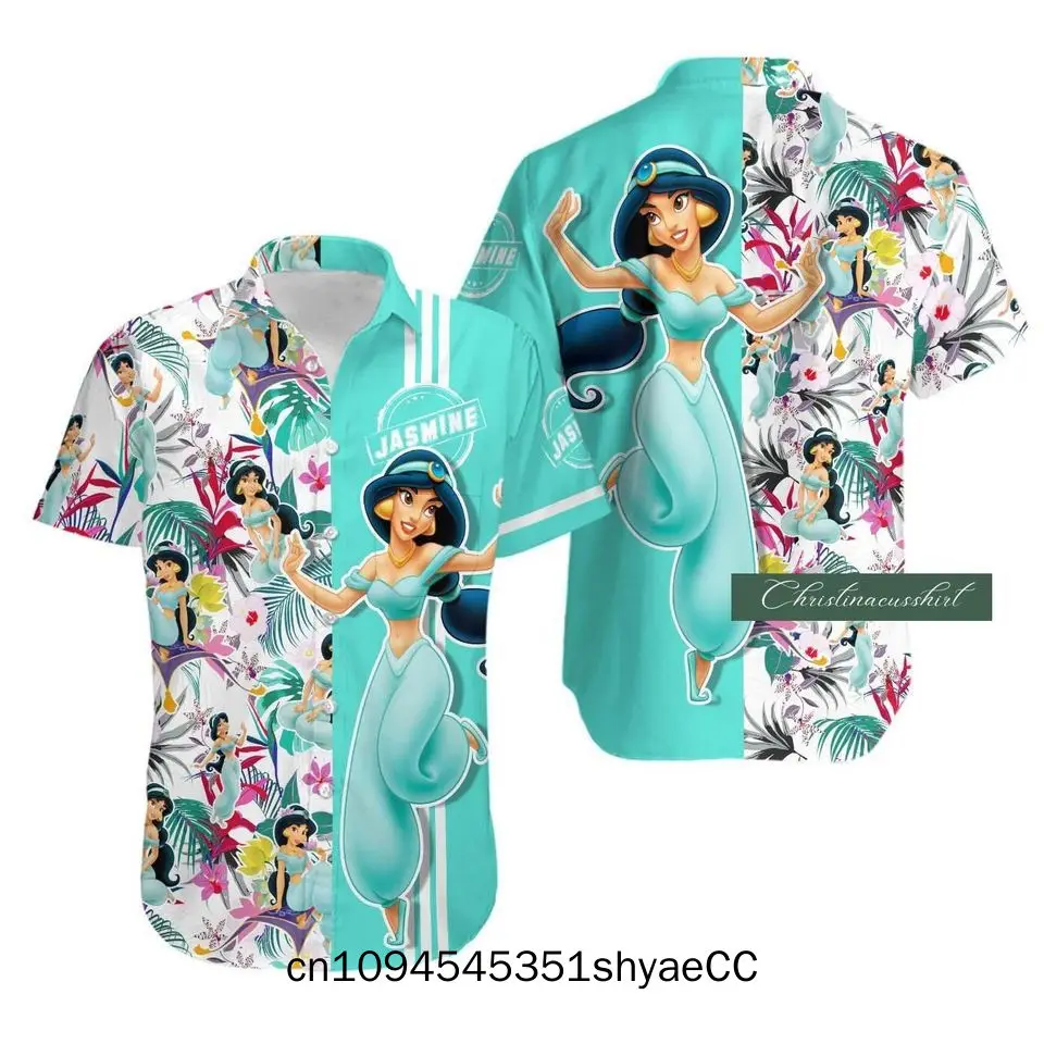 Disney Aladdin and Jasmine Princess Hawaiian Shirt Men's Women's Kids Short Sleeve Shirts Disney Hawaiian Shirts Beach Shirts