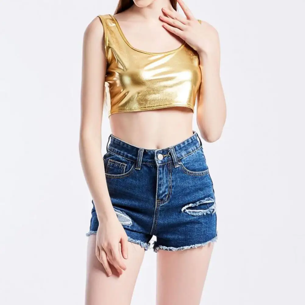 Women Party Crop Top Solid Color Square Neck Sleeveless Waist-exposed Short Length Clubwear Breathable Low-cut Performance Tank