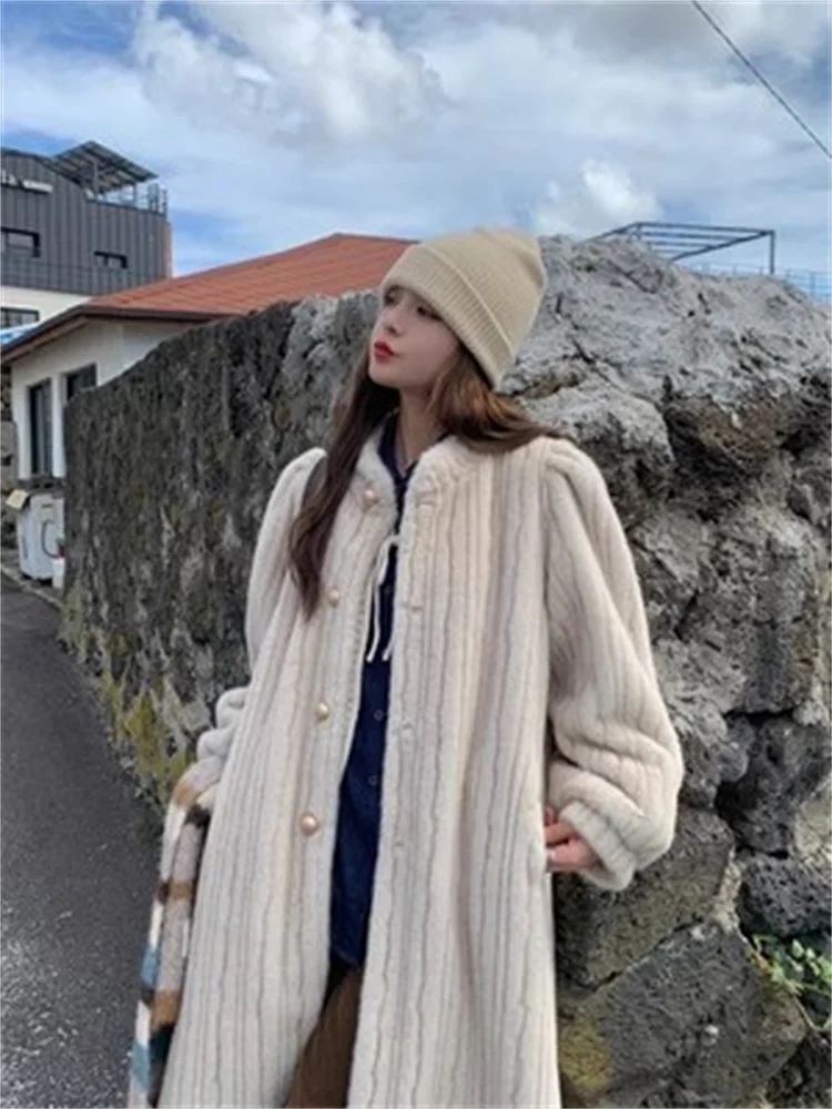 2023 Winter New Environmental Protection Mink Fur Outerwear Women's New Retro Single-breasted Long-sleeved Fur Coat Long